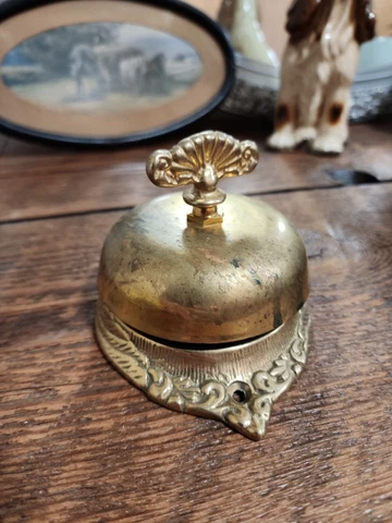 Beautiful Vintage Brass Doorbell Ornate Manual Entry Hardware Mechanical Working Cover