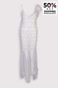 RRP€1450 AMEN COUTURE Lace Maxi Dress IT38 US2 UK6 XS Embellished See Through