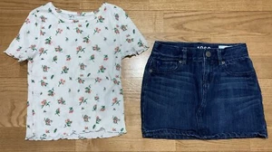 Girl's Old Navy & Gap Outfit Size 6 - White Floral Ribbed Top w/Jean Skirt EUC - Picture 1 of 7