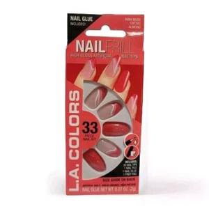 LA Colors Nail Frill Nails Tips Red Pink Mani Muse Almond High Gloss Kit New - Picture 1 of 7
