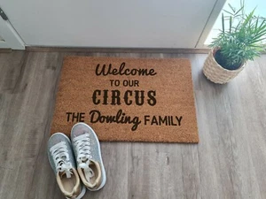 Custom Door Mat Welcome To Our Circus Personalised Name Coir Doormat Funny Gift - Picture 1 of 1