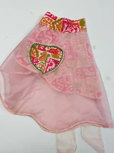 Vintage Retro Flower Power Schürze handgefertigt durchsichtig rosa orange gelb 1960er Jahre Tasche - Bild 1 von 4
