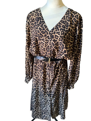 Abito Midi donna Michael Kors Kate con stampa animale con cintura abbottonata. Taglia 2 X