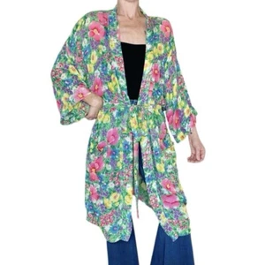 Vintage 90’s Royal Silk Colorful Floral Cottage Bathrobe Cover-Up - Picture 1 of 8