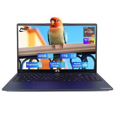 NIMO 15.6 Laptop AMD Ryzen 5 3500U, 32GB RAM 1TB SSD 65W Type-C Backlit KB Blue - Image 1 of 4