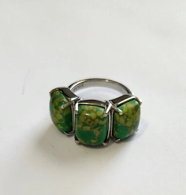 Green Mojave Turquoise & Stainless Steel Ring- Size 7 - Image 1 of 4