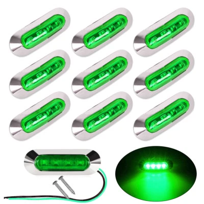 10X Side Marker Green 4 LED Light Indicator Lamp For Trailer Truck Lorry 12-24V - Image 1 of 4