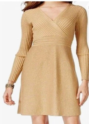 🩷INC INTERNATIONAL CONCEPTS GOLD GLITTER SWEATER DRESS SIZE Med - Image 1 of 4