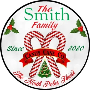 CHRISTMAS PERSONALIZED CANDY CANE COMPANY ROUND METAL SIGN - Picture 1 of 1