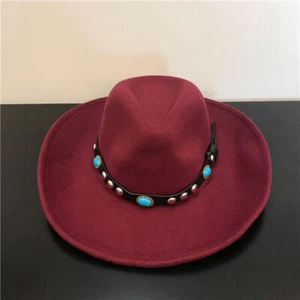 2023 Womens and Men Fashion Western Cowboy Hat with Brim Felt Sombrero Caps - Picture 1 of 11