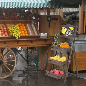 3 Tiers Fruit Shelf Basket Rack Vintage Wood Chalkboard A Framed Blackboard - Picture 1 of 12