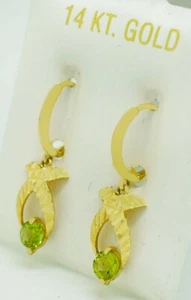 GENUINE 0.86 Cts PERIDOT DANGLING EARRINGS 14K YELLOW GOLD ** Made in USA - Picture 1 of 4