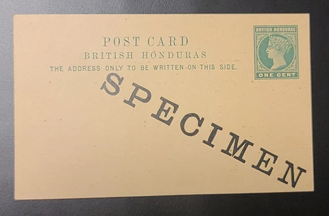 British Honduras Belize QV SPECIMEN Postal Cover One Cent 1c Mint Unused Cover