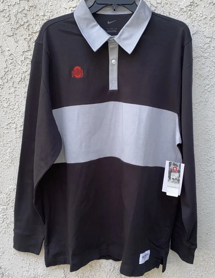 Nike NCAA Ohio State Buckeyes Mens M Long Sleeve Polo Shirt Colorblock Gray