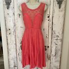 Free People Size Large Womans Coral Pink Crochet Sleeveless Sheer Back Dress