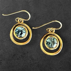 NEW Patricia Locke Skeeball French Wire Gold / Indian Sapphire Crystal Earrings - Picture 1 of 6