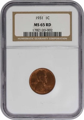 1931 Lincoln Cent MS65RD NGC - Image 1 of 2