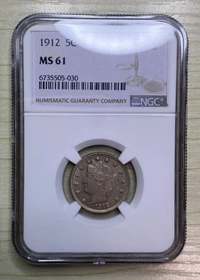 US 1912 Philadelphia Liberty V Nickel 5 Cents Uncirculated Unc NGC MS 61 - Image 1 of 2