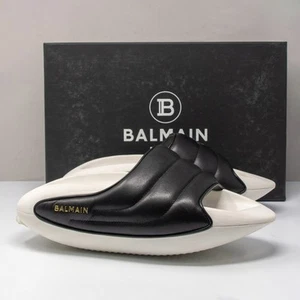 Balmain B-It, Men's 8 (41 EU) Black/White Quilted Leather Slides Sandals - Picture 1 of 6