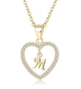 925 Sterling Silver Initial Heart Necklace for Women A-Z 26 Letter CZ Love Pe... - Picture 1 of 7