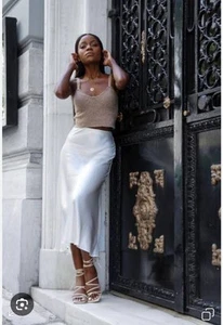 Zara White Satin Skirt - Picture 1 of 7