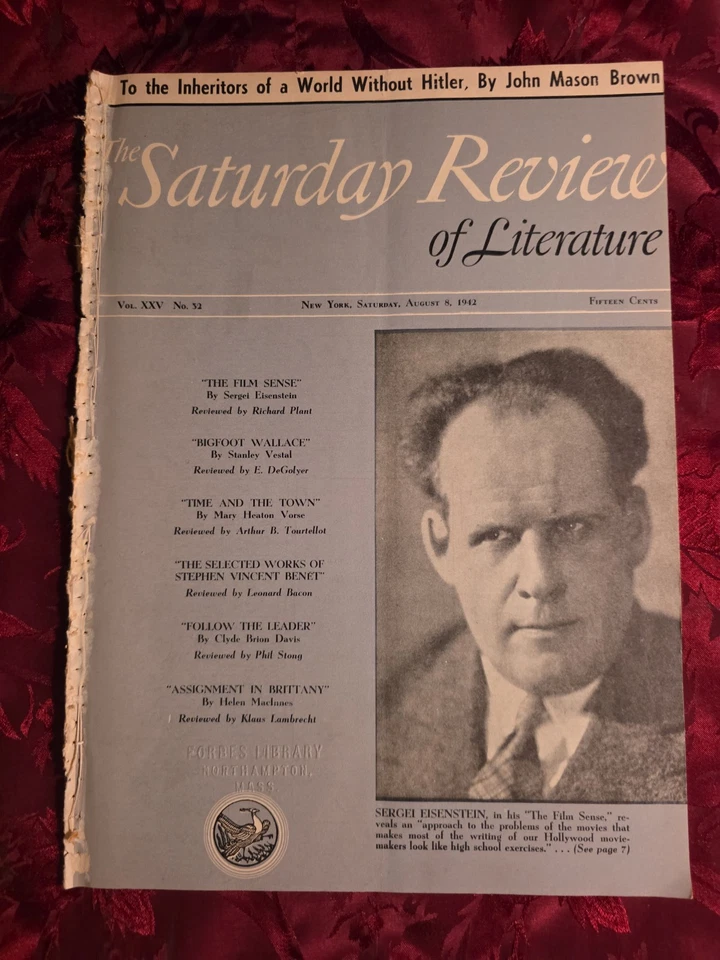 SATURDAY REVIEW Magazine August 8 1942 Sergei Eisenstein John Mason Brown - Image 1 of 1