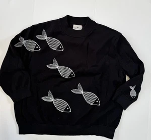 Biesenpullover 100% Baumwolle Rundhals Pullover Navy Fisch Größe M - Bild 1 von 5