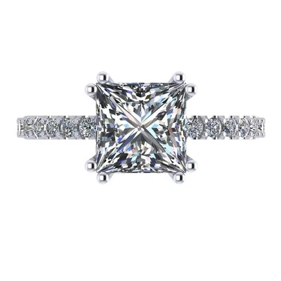 Platinum Plated Silver 2 CTW Princess Cut Zirconia Solitaire Ring - 7MM Size 9 - Image 1 of 4