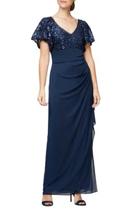 Vestido Alex Evenings Azul Marino Lentejuelas Talla 10 | Vestido Formal - Imagen 1 de 1