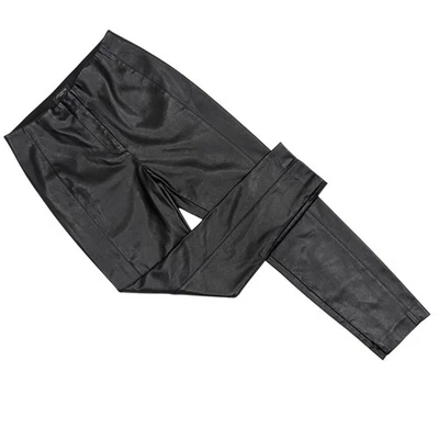 Pantalones elásticos ANN TAYLOR negros de imitación de cuero cintura alta talla 4P Glam Rock Foto 1 de 4