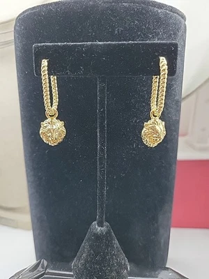 Stella & Dot Gold Tone Lion Head Dangle Earrings with Crystal Eyes - Photo 1/4