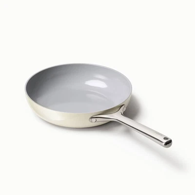 Caraway Home 10.5" Fry Pan Cream: Nonstick Ceramic Cookware, Oven-Safe,
