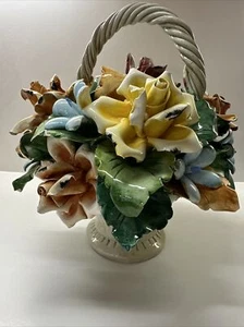 Vintage Capodimonte Unmarked Floral Centerpiece Roses Large Italy Porcelain 12" - Picture 1 of 14