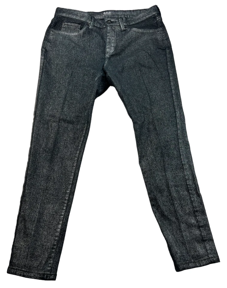 Pantalones de mezclilla A New Approach para mujer talla 8 negros plateados brillantes metálicos ajustados elásticos Foto 1 de 4