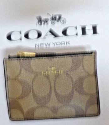 Estuche para Tarjetas Coach Signature PVC Mini ID Ajustado Caqui Negro Dorado Nuevo con Etiquetas Foto 1 de 2