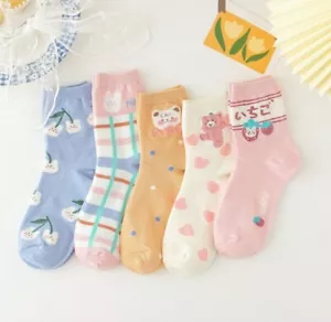 Lot 5pcs Japan Kawaii Cute Animal Bear Rabbit Woman's Cotton Ankle Socks lolita - Picture 1 of 9