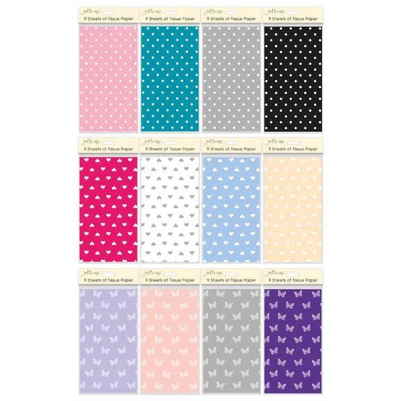 Printed Tissue Paper Assorted - Single Pack 9 Sheets Bright Colours Wrapping  - Image 1 of 1