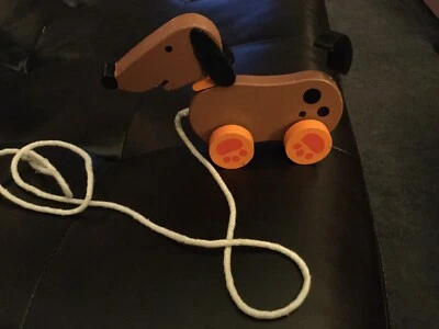 Discovery Toys Pull Along Wooden Dog With Orange Paws & A Bobble Spring Neck - Image 1 of 2