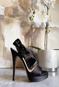 Casadei scarpe donna sexy sandali bow e fiocco raso nero tacchi alti plateau 37 - Foto 1 di 18