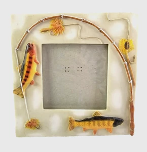 Picture Frame Fly Fishing 7 x 7" Resin Cabin Man Cave Salmon - Picture 1 of 4