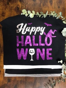 Happy HALLO-WINE T-Shirt jede Farbe Print Halloween Party Kostüm Set Glitzer - Bild 1 von 7