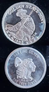 1982 Golden State Prospector nuovo di zecca 1 oz,999 argento fino rotondo 24121 - Foto 1 di 1