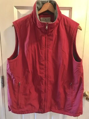 LL Bean Fleece Lined Vest Mens L Tall Red Full Zip Jacket Logo Vintage OWY08 - Image 1 of 4