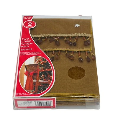 2 Pack - Chair Wraps with Beads - Bows Target Sheer Bronze Holiday 10"x108" - Image 1 of 4