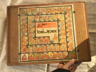 JEU ancien 1940 Alain-Claude jeu de l'oie" le tour du monde petits chevaux dames - Photo 1/4