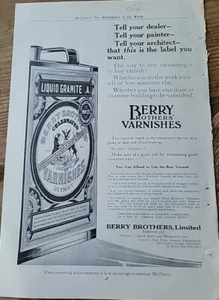 Barniz líquido de granito limitado Can Berry Brothers 1912 anuncio vintage - Imagen 1 de 1