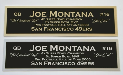 Joe Montana nameplate for signed autographed jersey football helmet or photo Cover