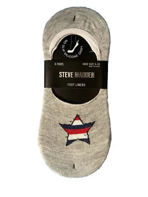 New Steve Madden 6 Pair Womens Size 5-10 Flag Multicolor No Show Socks Liners - Image 1 of 4