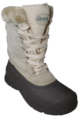 Botas de nieve para mujer talla 8 aisladas Quest cuero aislante resistente al agua beige gris Foto 1 de 4