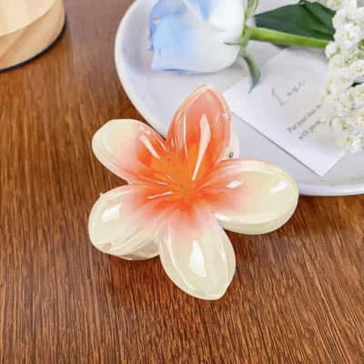 Hawaiian Claw Clips for Thick Hair, Orange Flower Hair Clips Large Plumeria - Image 1 of 4